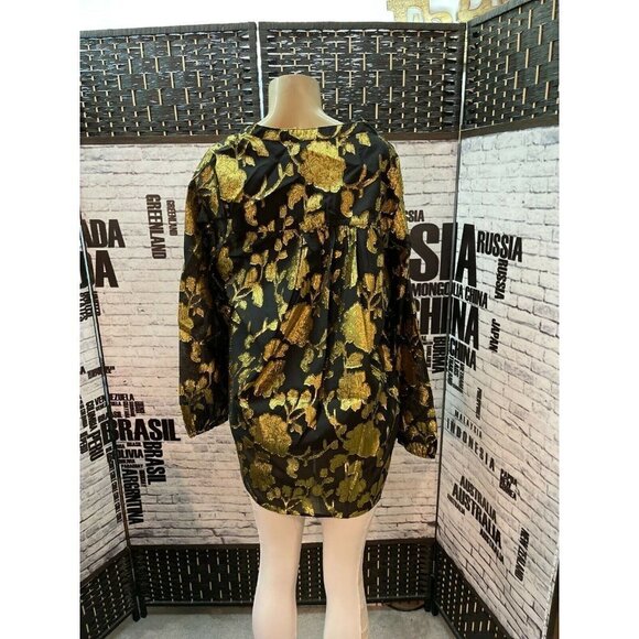 Jessica London 24 Black Floral Sheer Gold Metallic Long Sleeve Top- 2 PC - Picture 4 of 7
